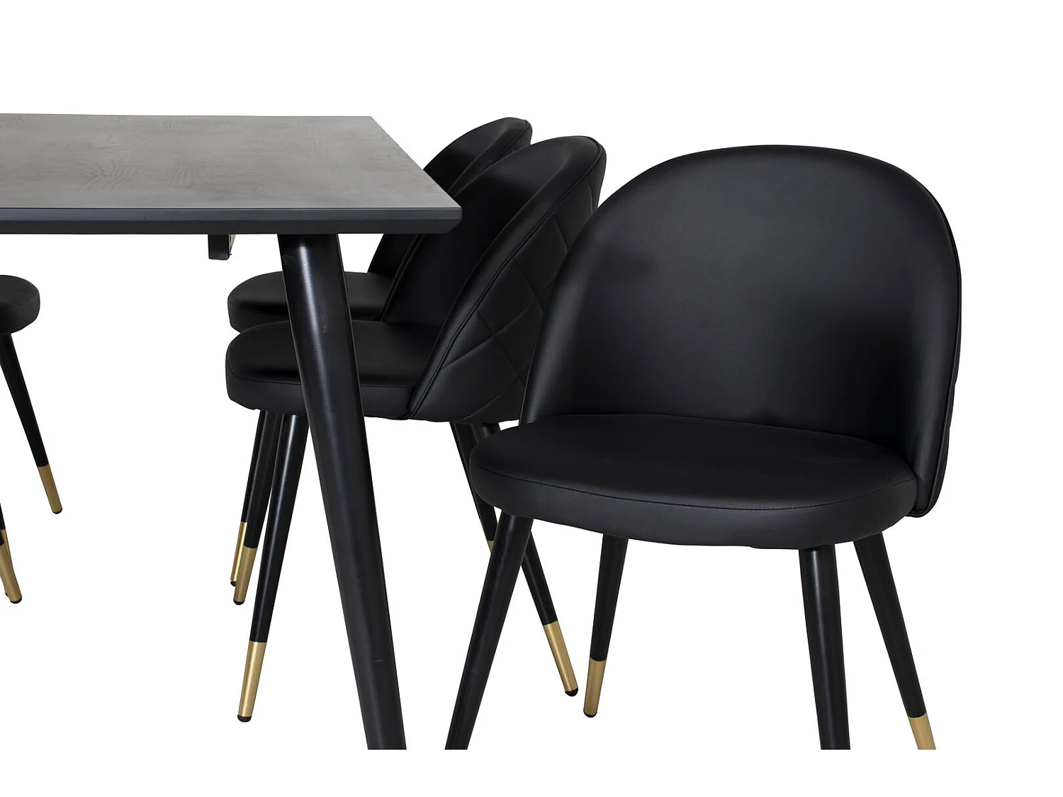 Dipp180x90BLBL eethoek eetkamertafel zwart en 6 Velvet eetkamerstal PU kunstleer zwart.