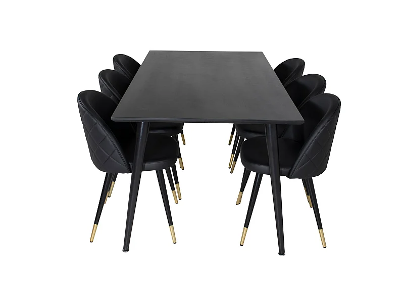Dipp180x90BLBL ensemble table, table noir et 6 Velvet chaises Similicuir PU noir.