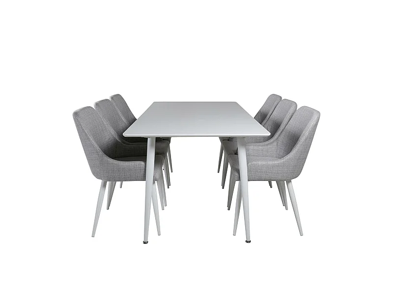 Polar180X90WHWH Essgruppe Esstisch weiß und 6 Plaza Esszimmerstühle grau, weiß.