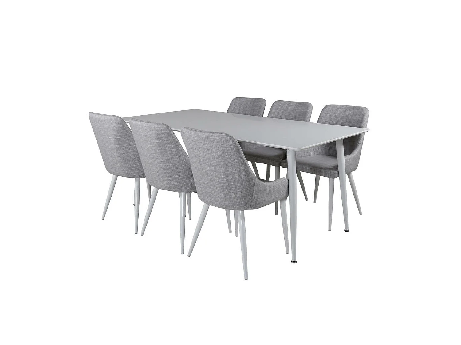 Polar180X90WHWH Essgruppe Esstisch weiß und 6 Plaza Esszimmerstühle grau, weiß.