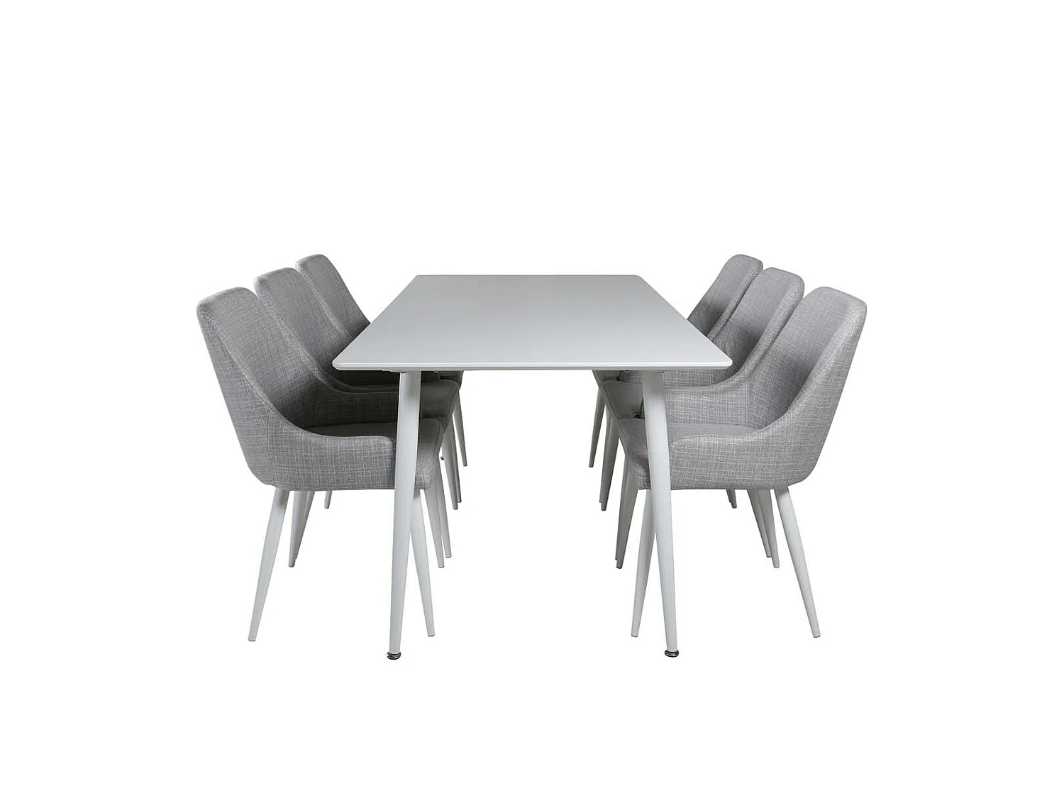 Polar180X90WHWH Essgruppe Esstisch weiß und 6 Plaza Esszimmerstühle grau, weiß.