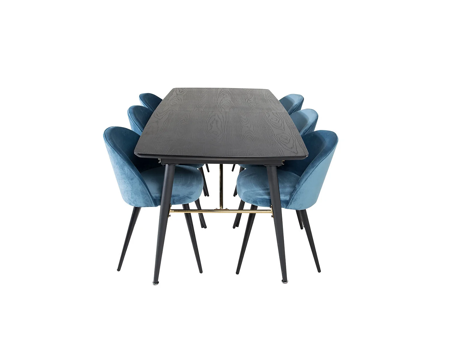 Gold ensemble table, table extensible longueur cm180 / 220 noir et 6 Velvet chaises Velours bleu, noir.