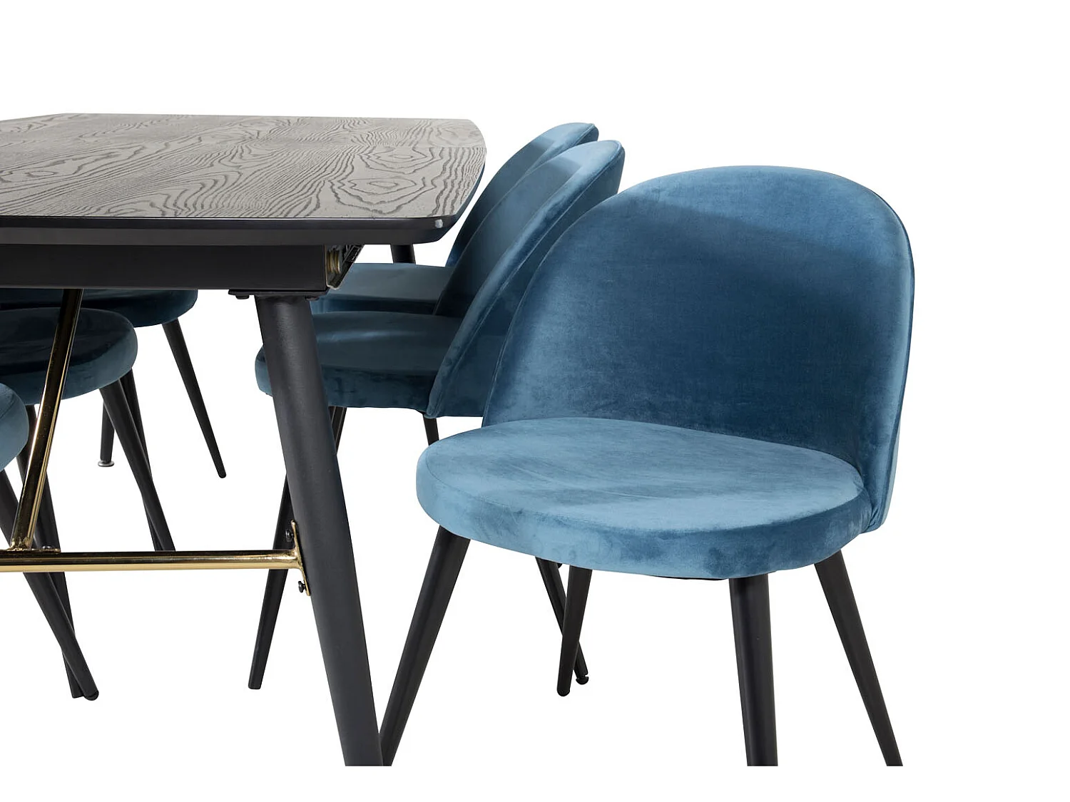 Gold ensemble table, table extensible longueur cm180 / 220 noir et 6 Velvet chaises Velours bleu, noir.