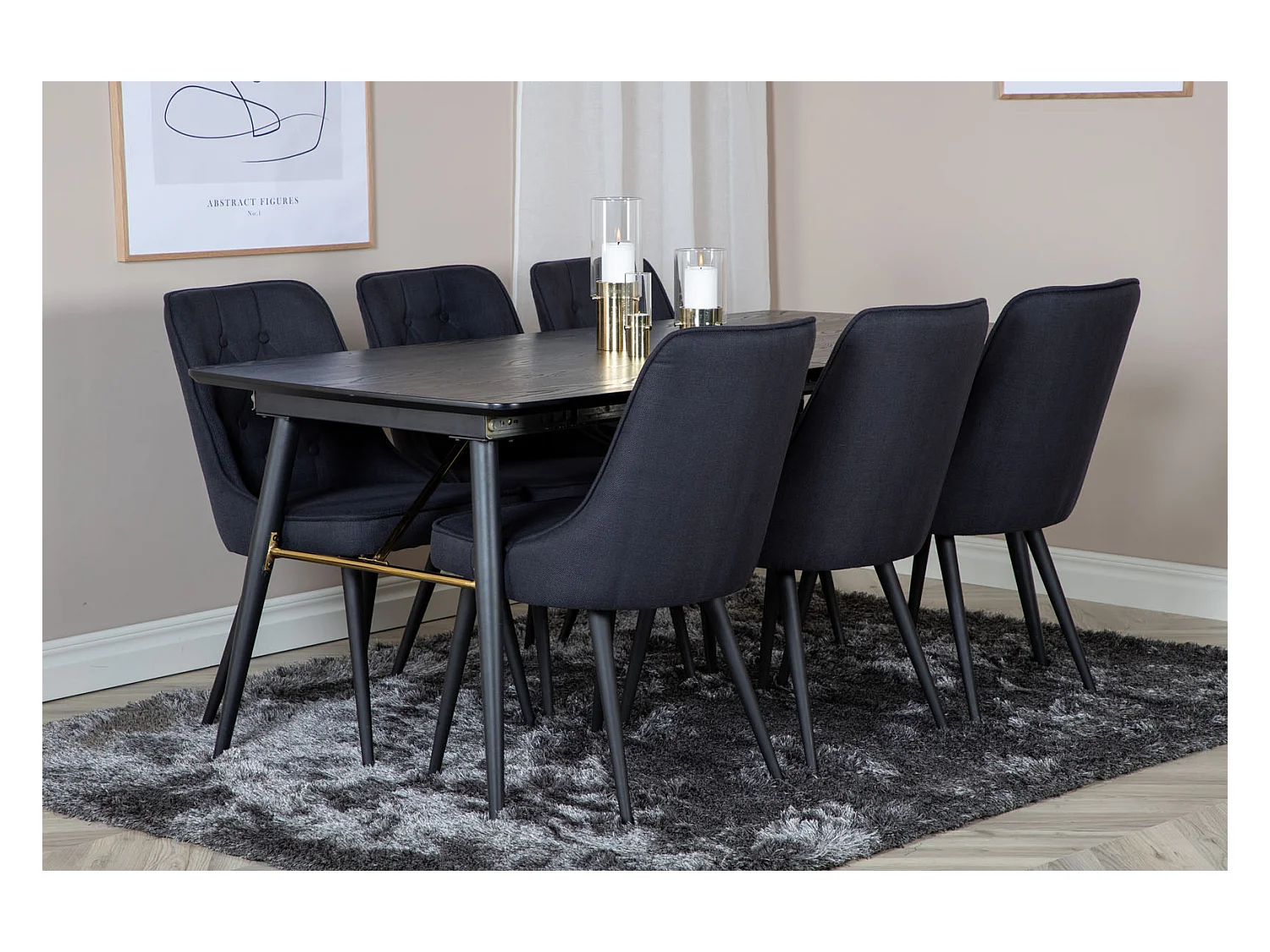 Gold ensemble table, table extensible longueur cm180 / 220 noir et 6 Velvet Deluxe chaises noir.