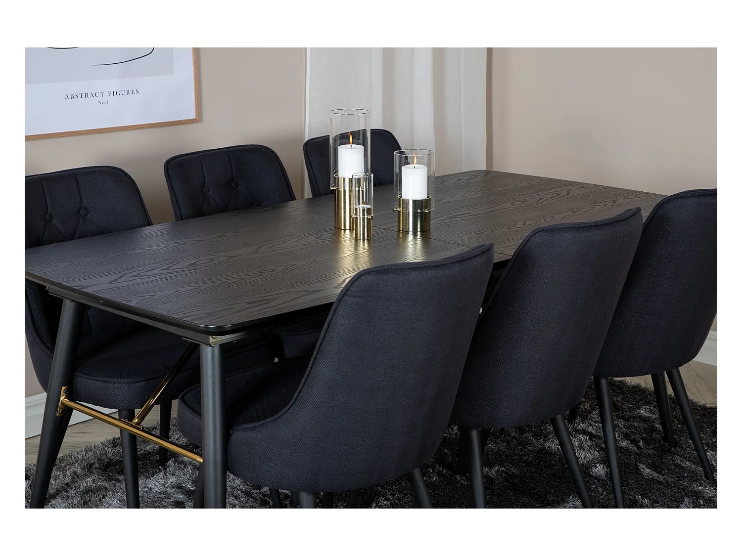 Gold ensemble table, table extensible longueur cm180 / 220 noir et 6 Velvet Deluxe chaises noir.