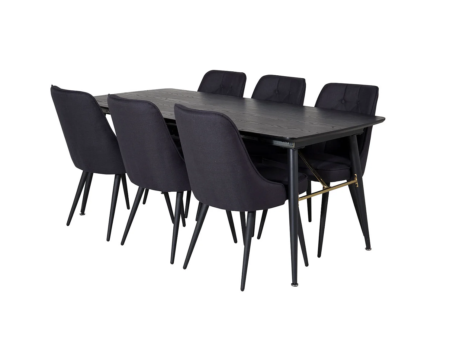 Gold Essgruppe Esstisch Ausziehbarer Tisch Länge cm 180 / 220 schwarz und 6 Velvet Deluxe Esszimmerstühle schwarz.