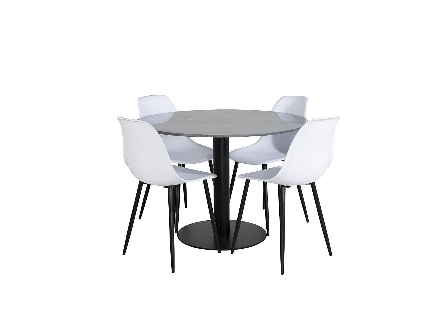 EstelleØ106BLBL ensemble table, table noir, marbre et 4 Polar chaises blanc.