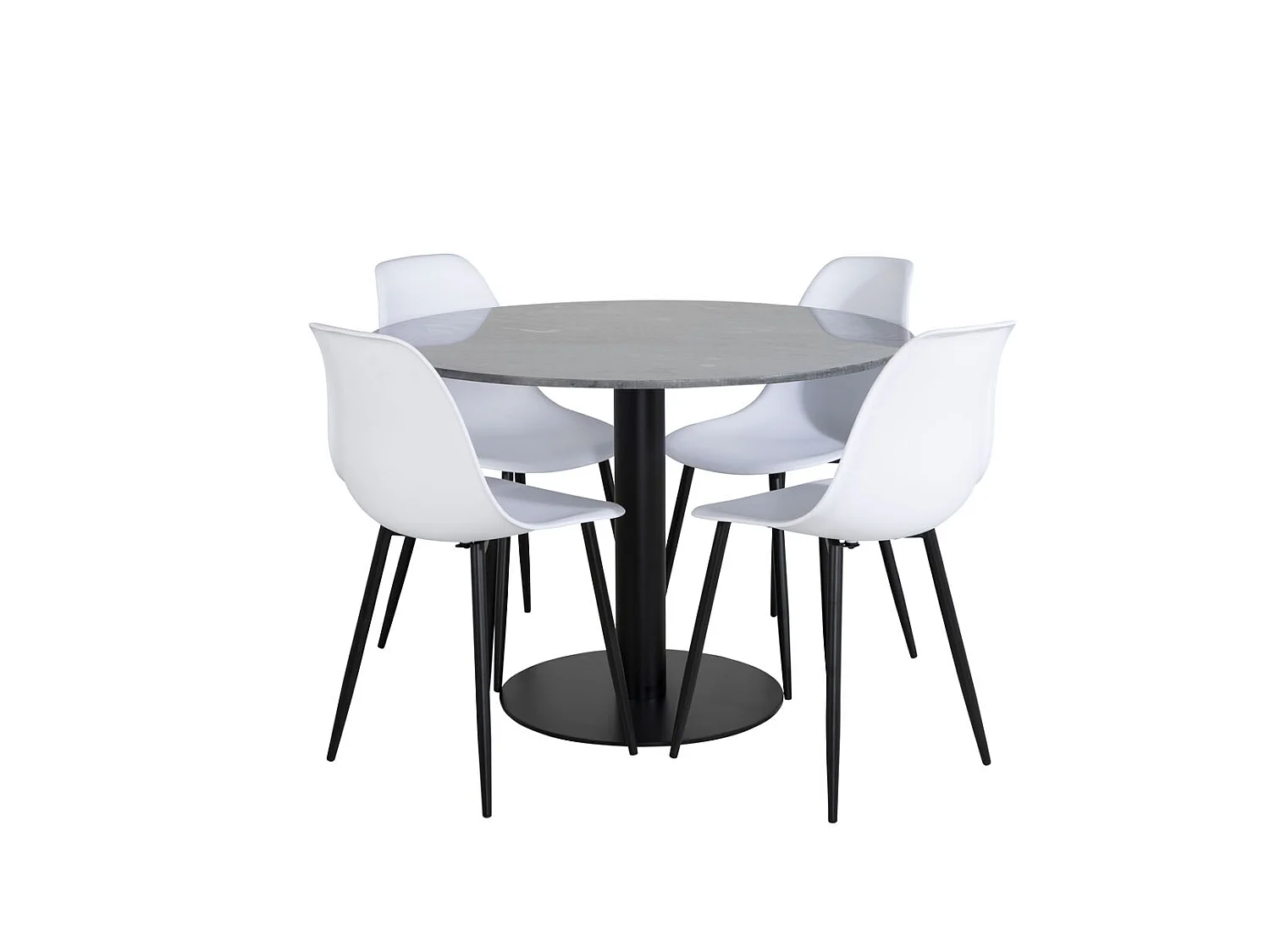 EstelleØ106BLBL ensemble table, table noir, marbre et 4 Polar chaises blanc.
