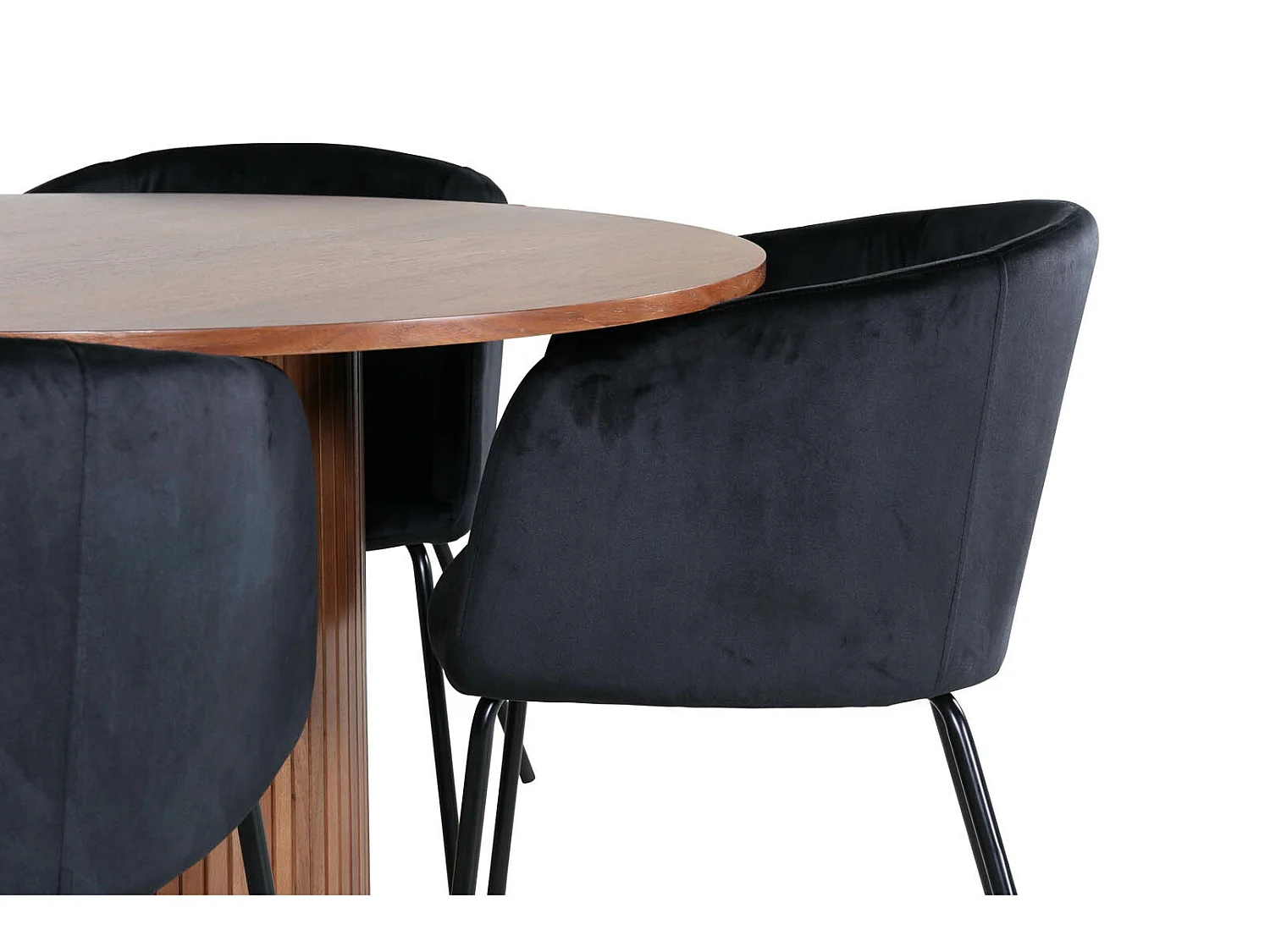 BiancaROWA ensemble table, table chêne plaqué et 4 Berit chaises Velours noir.