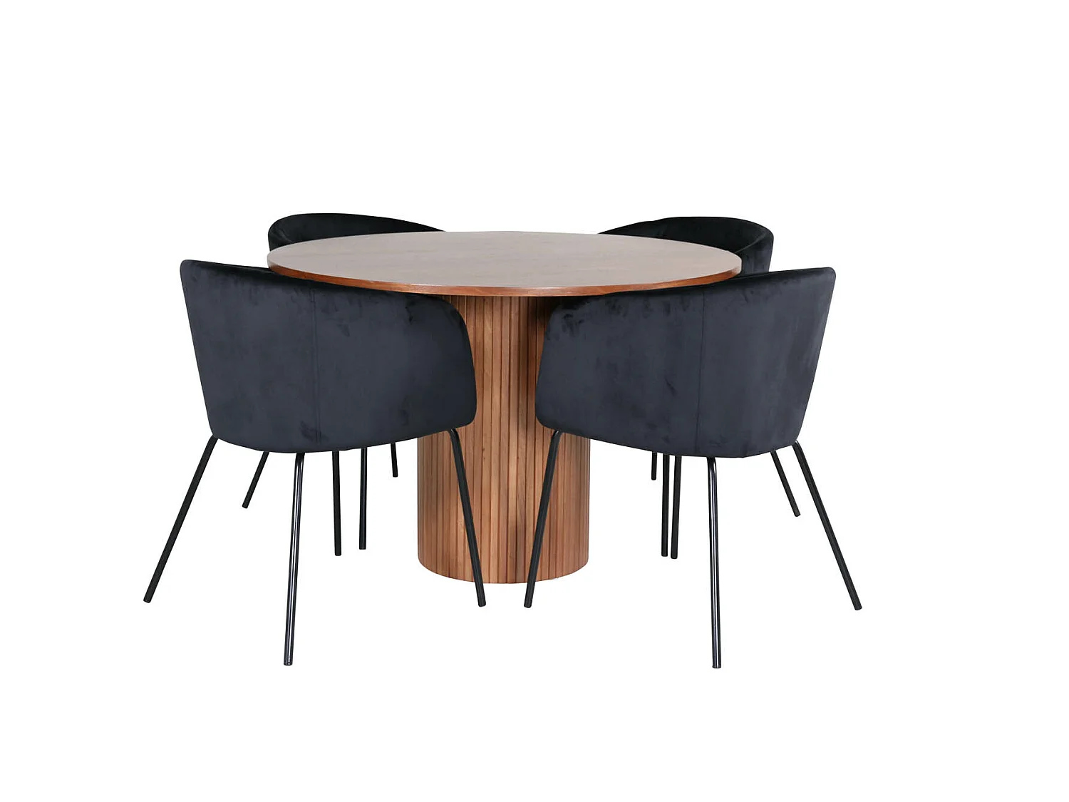 BiancaROWA eethoek eetkamertafel eik fineer en 4 Berit eetkamerstal velours zwart.
