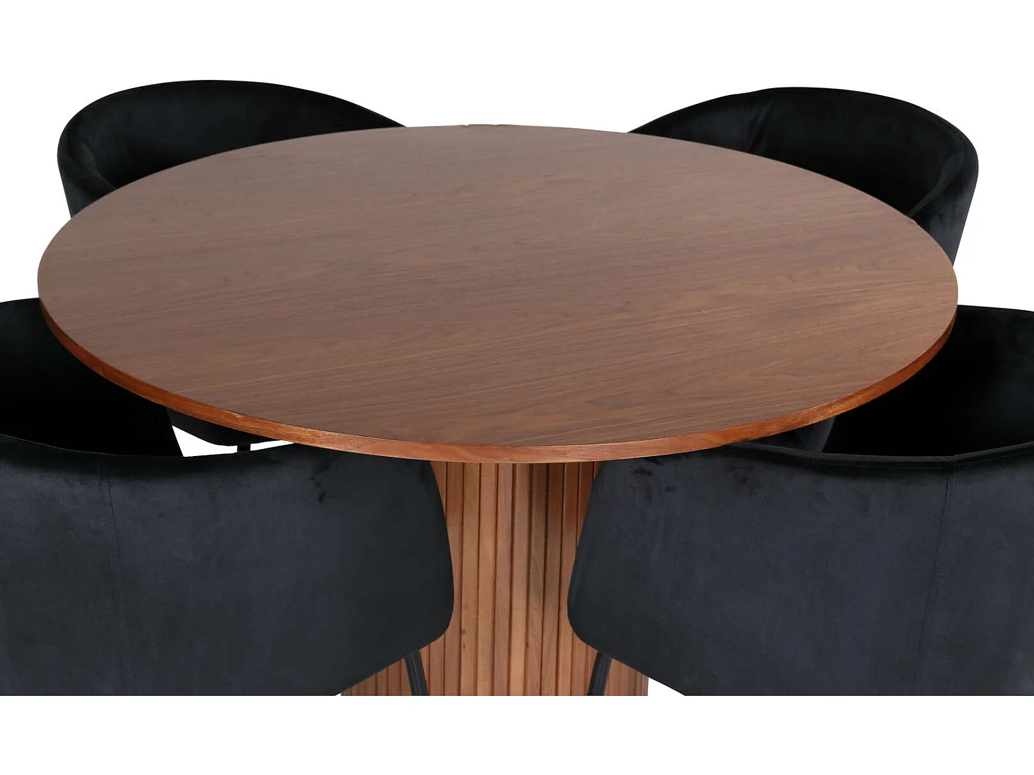 BiancaROWA ensemble table, table chêne plaqué et 4 Berit chaises Velours noir.