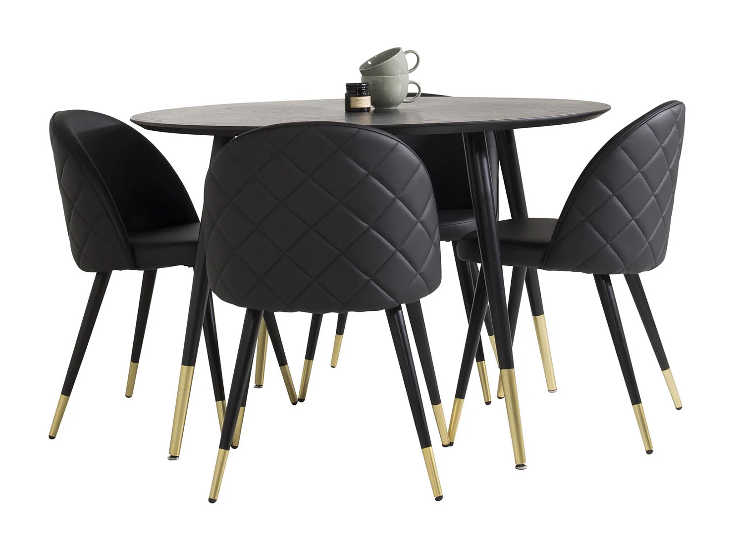 DippØ115BLBR ensemble table, table noir et 4 Velvet chaises Similicuir PU noir.