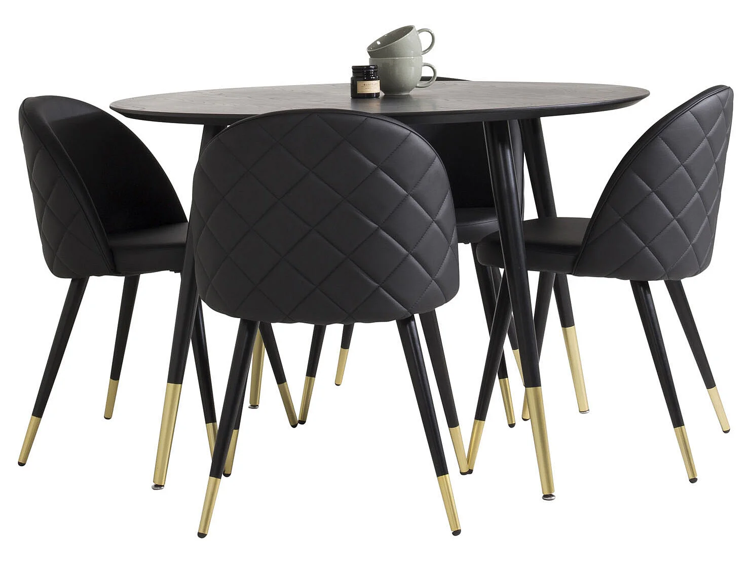 DippØ115BLBR ensemble table, table noir et 4 Velvet chaises Similicuir PU noir.
