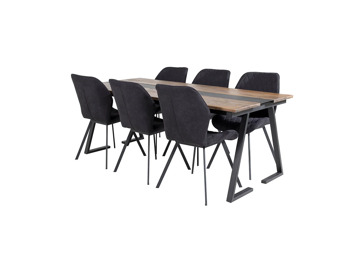 Jakarta Essgruppe Esstisch Teak und 6 Gemma Esszimmerstühle schwarz.