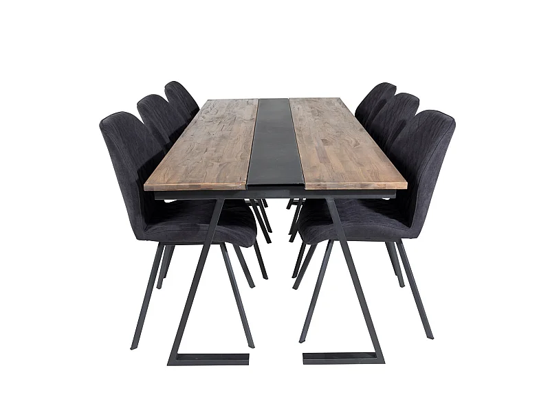 Jakarta ensemble table, table teck et 6 Gemma chaises noir.
