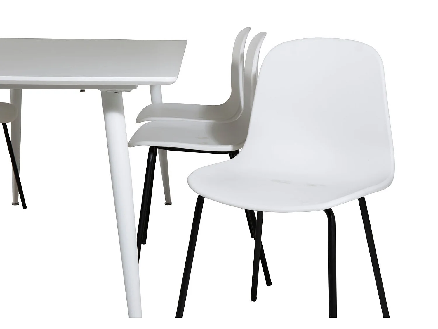 Polar180X90WHWH eethoek eetkamertafel wit en 6 Arctic eetkamerstal wit, zwart.