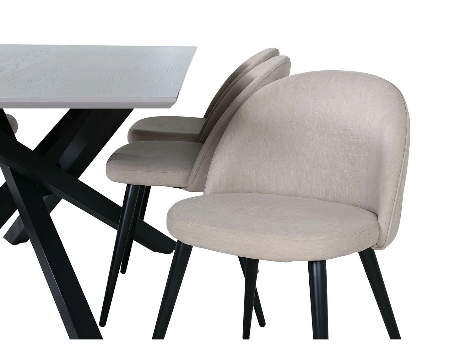 PiazzaGRBL ensemble table, table gris et 6 Velvet Stitches chaises beige.