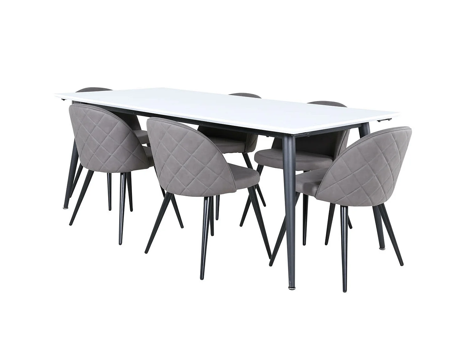 Jimmy195 ensemble table, table extensible longueur cm195 / 285 blanc et 6 Velvet Stitches chaises gris.