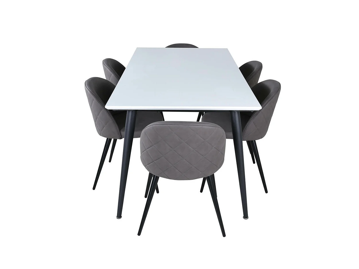 Jimmy195 ensemble table, table extensible longueur cm195 / 285 blanc et 6 Velvet Stitches chaises gris.