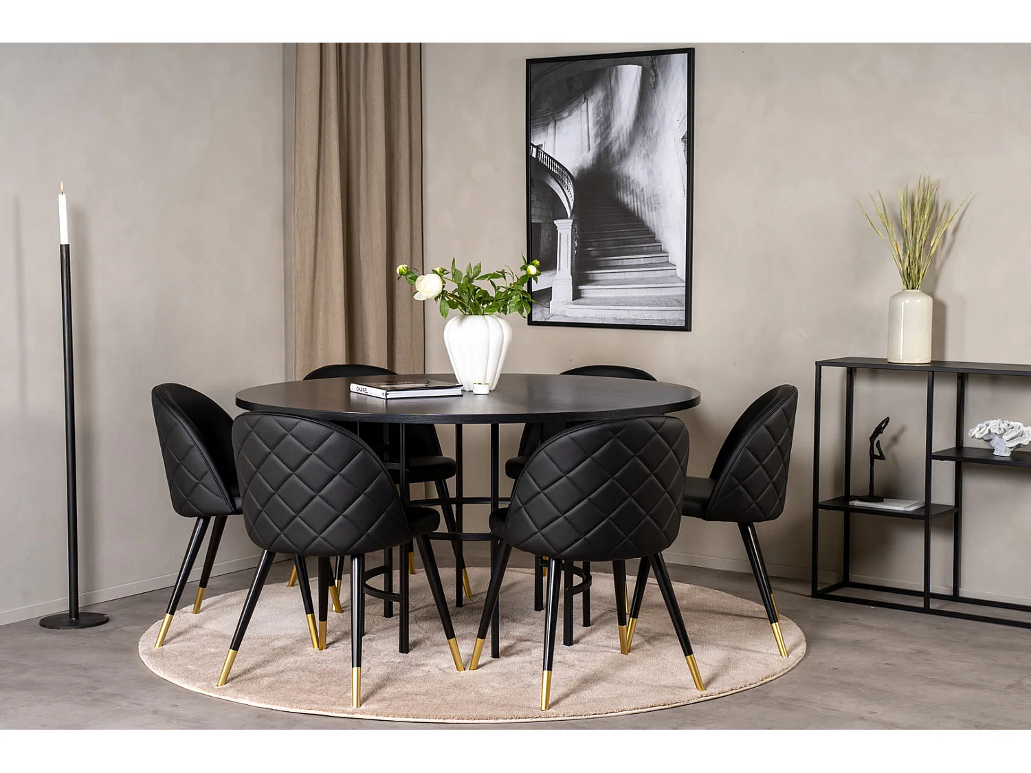 Copenhagen ensemble table, table marron et 6 Velvet chaises Similicuir PU noir.
