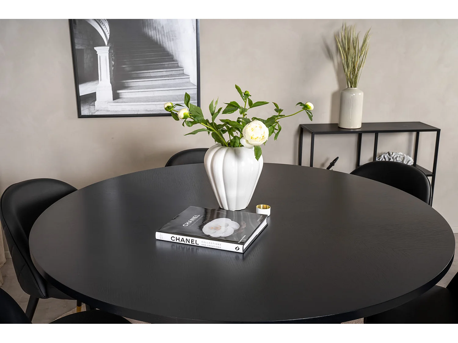 Copenhagen ensemble table, table marron et 6 Velvet chaises Similicuir PU noir.