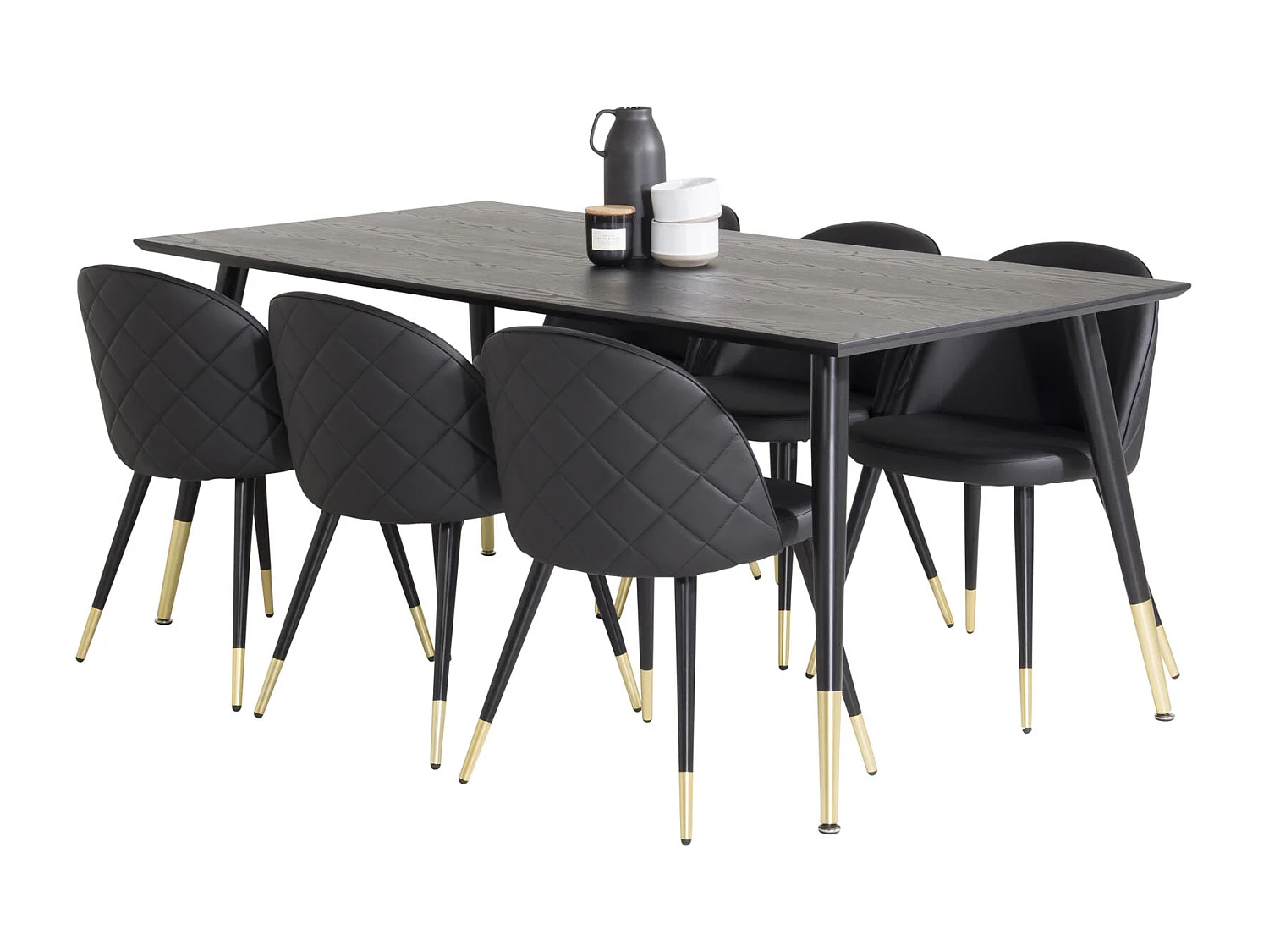 Dipp180x90BLBR ensemble table, table noir et 6 Velvet chaises Similicuir PU noir.
