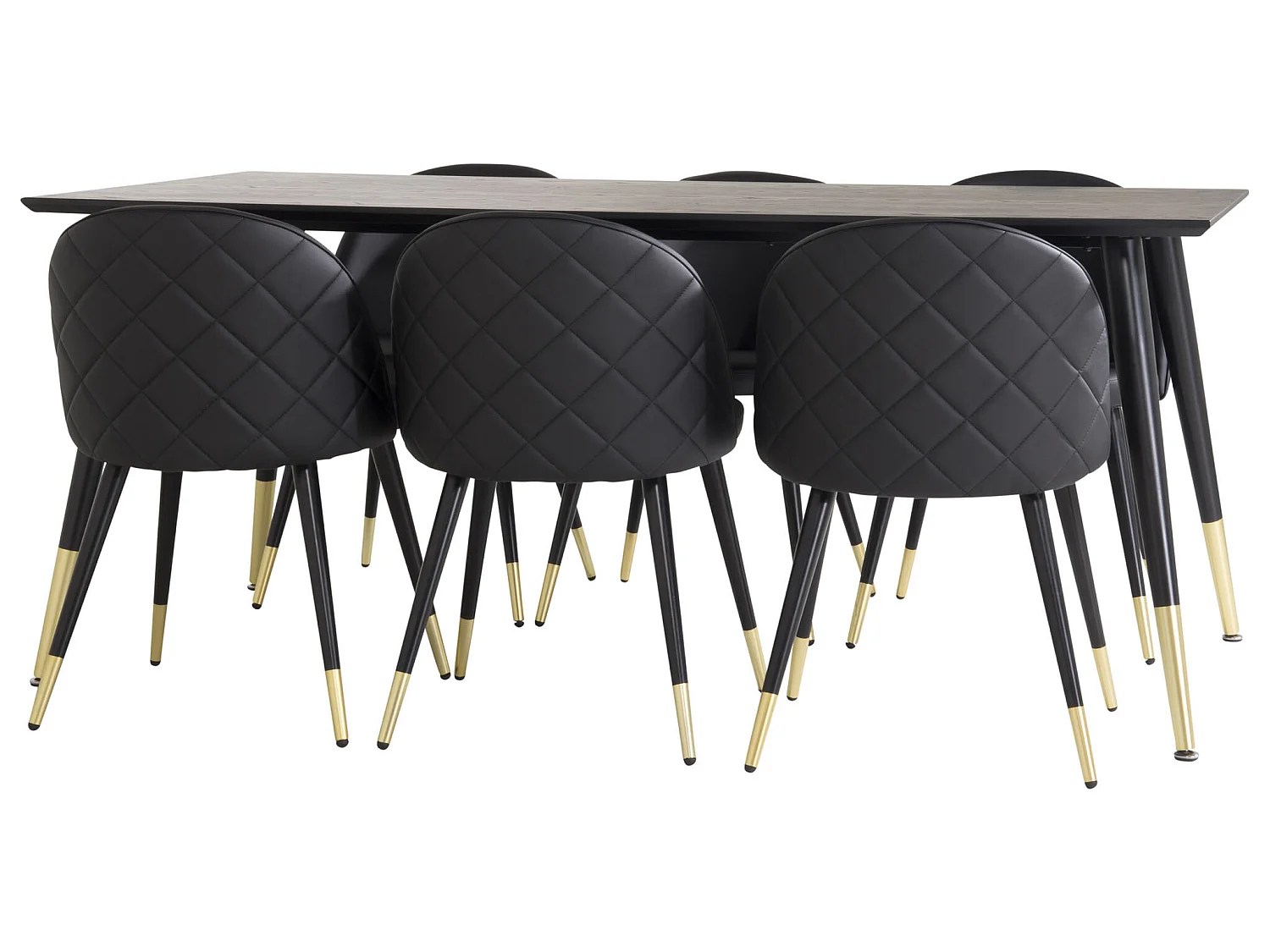 Dipp180x90BLBR ensemble table, table noir et 6 Velvet chaises Similicuir PU noir.
