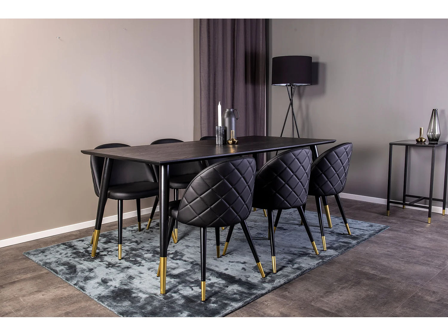 Dipp180x90BLBR ensemble table, table noir et 6 Velvet chaises Similicuir PU noir.