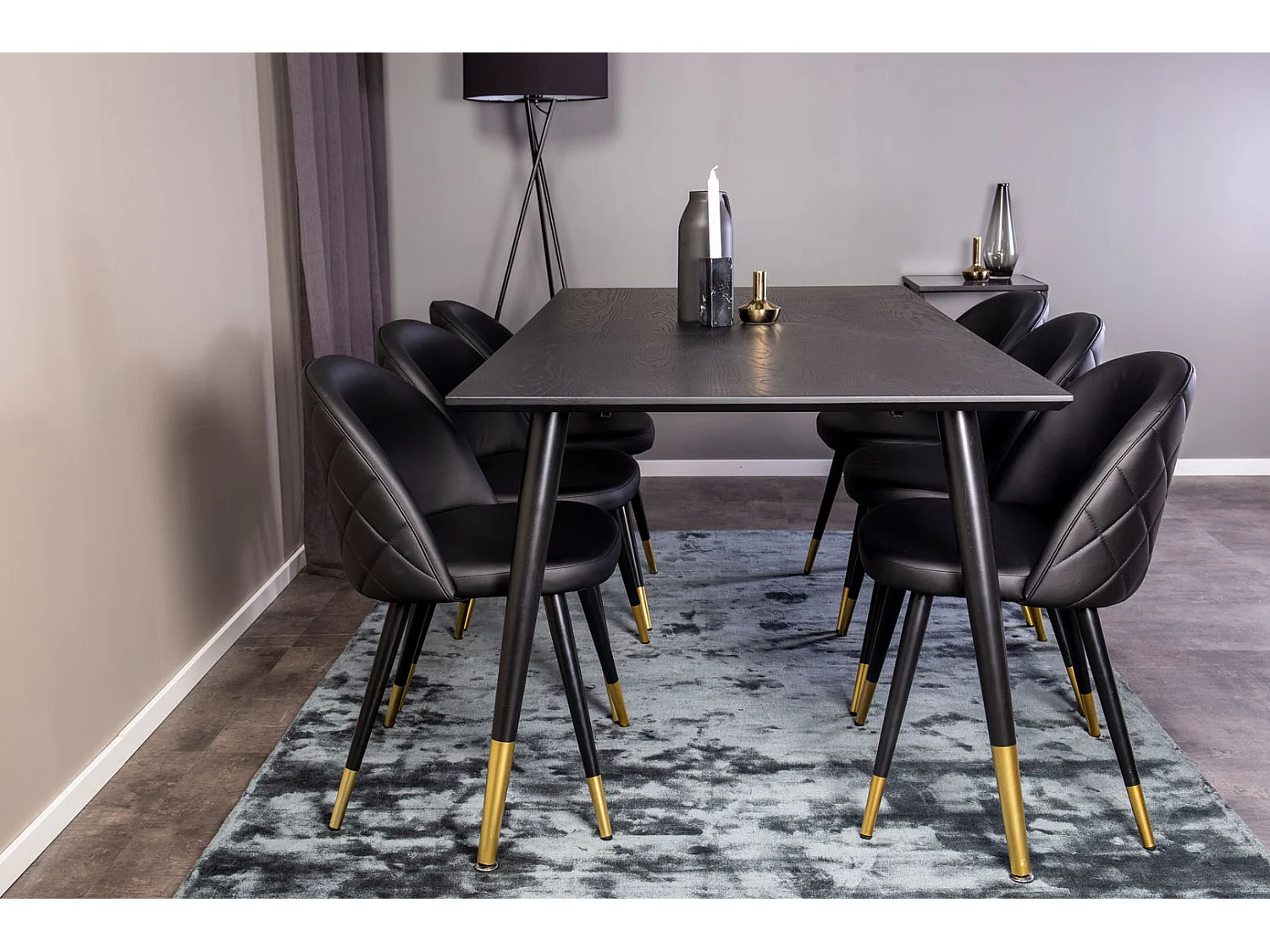 Dipp180x90BLBR ensemble table, table noir et 6 Velvet chaises Similicuir PU noir.