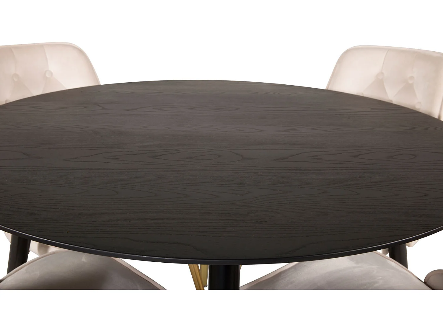 DippØ115BLBR ensemble table, table noir et 4 Velvet Deluxe chaises Velours beige, laiton décor.