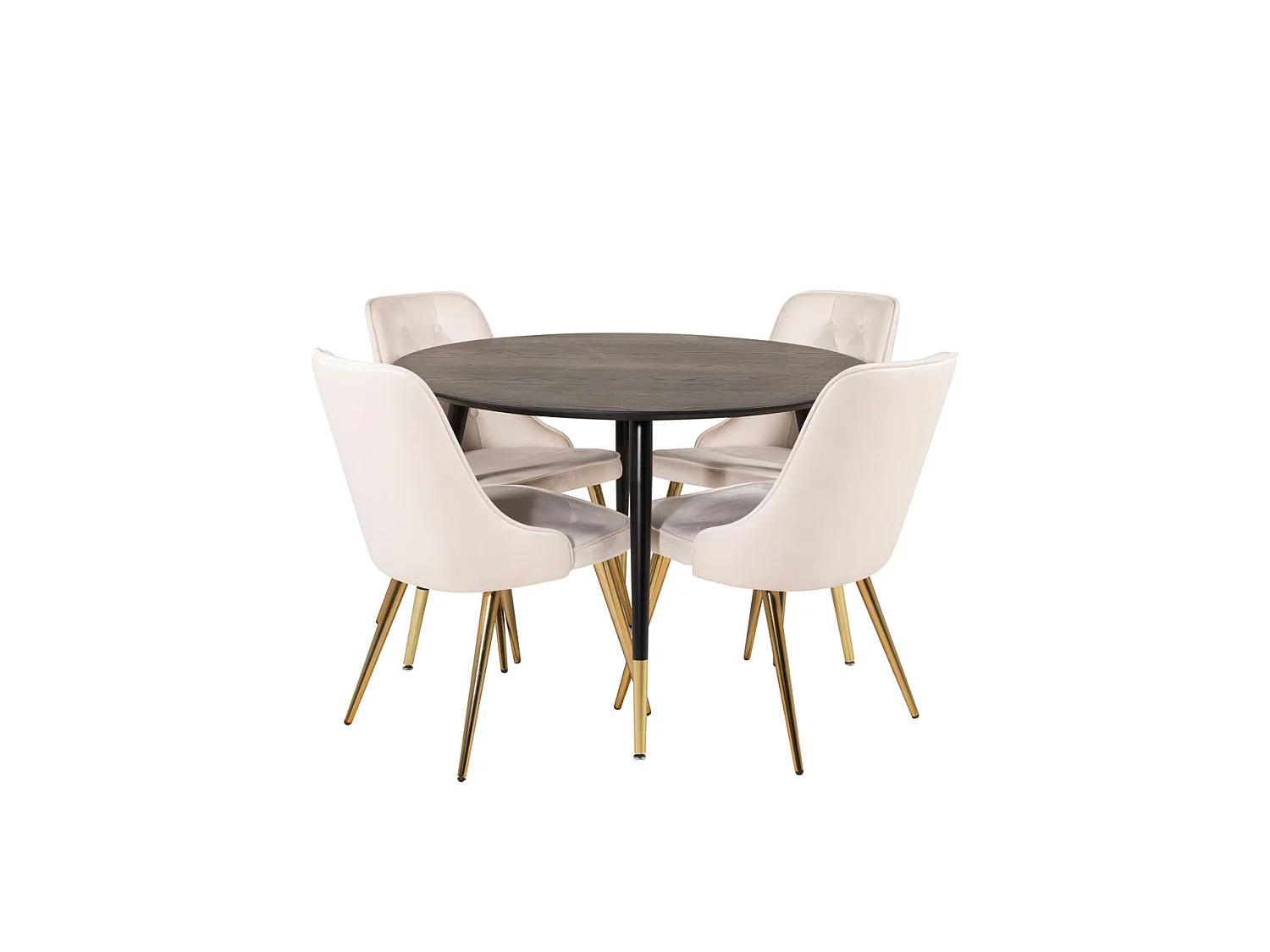 DippØ115BLBR ensemble table, table noir et 4 Velvet Deluxe chaises Velours beige, laiton décor.