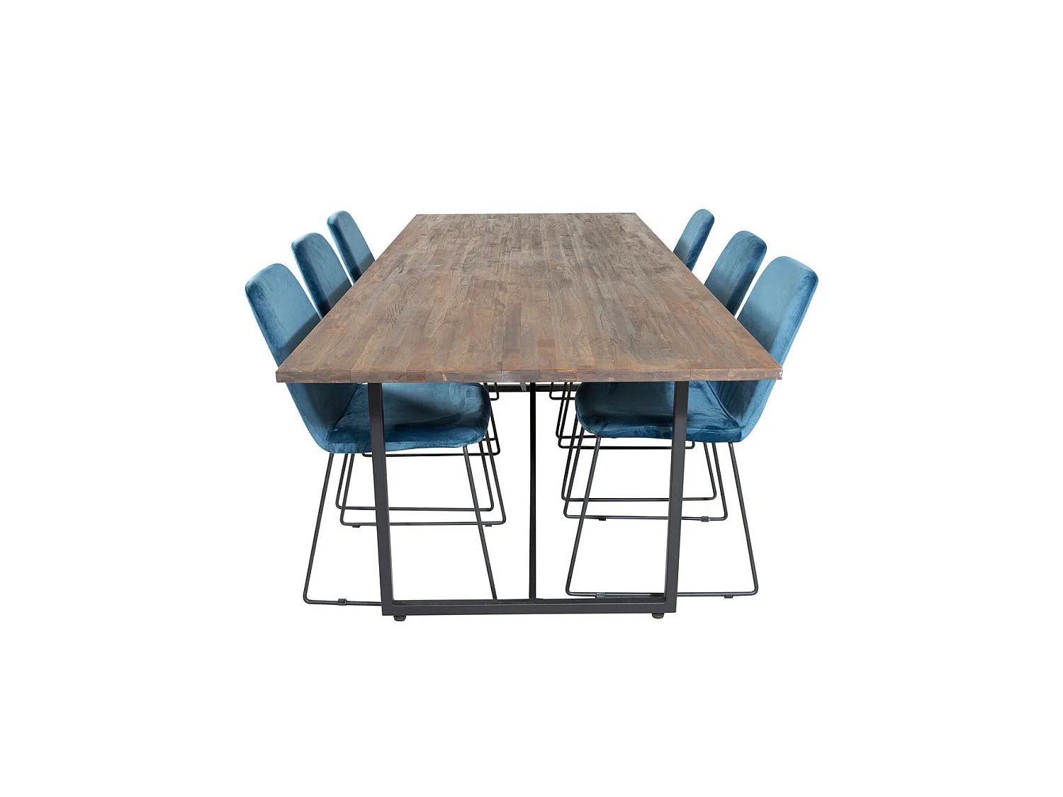 Padang ensemble table, table teck et 6 Muce chaises Velours bleu.