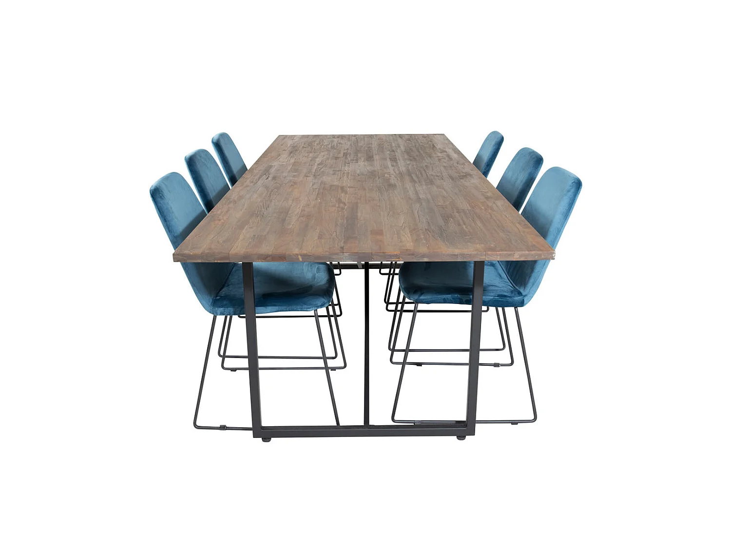 Padang ensemble table, table teck et 6 Muce chaises Velours bleu.