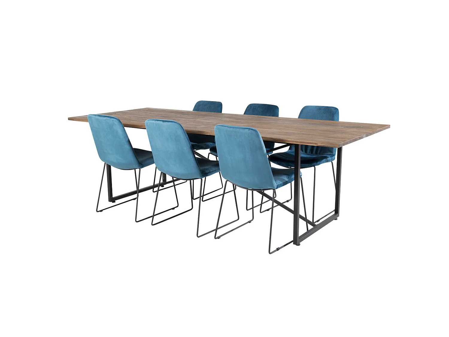 Padang ensemble table, table teck et 6 Muce chaises Velours bleu.