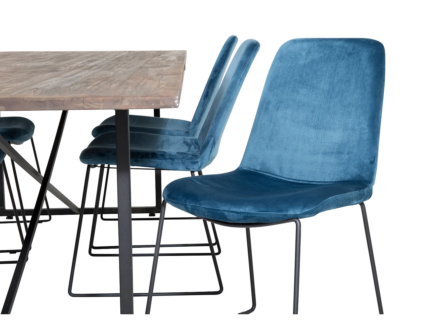 Padang ensemble table, table teck et 6 Muce chaises Velours bleu.