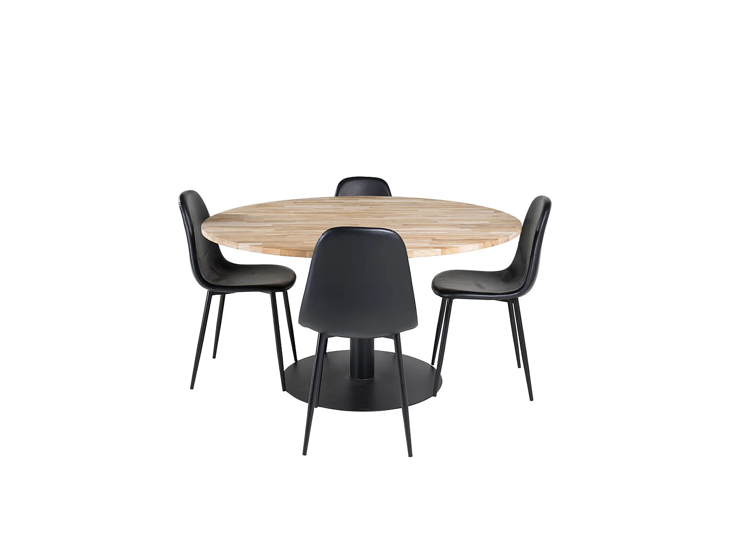 Cirebon140 ensemble table, table teck et 4 Polar chaises Similicuir PU noir.