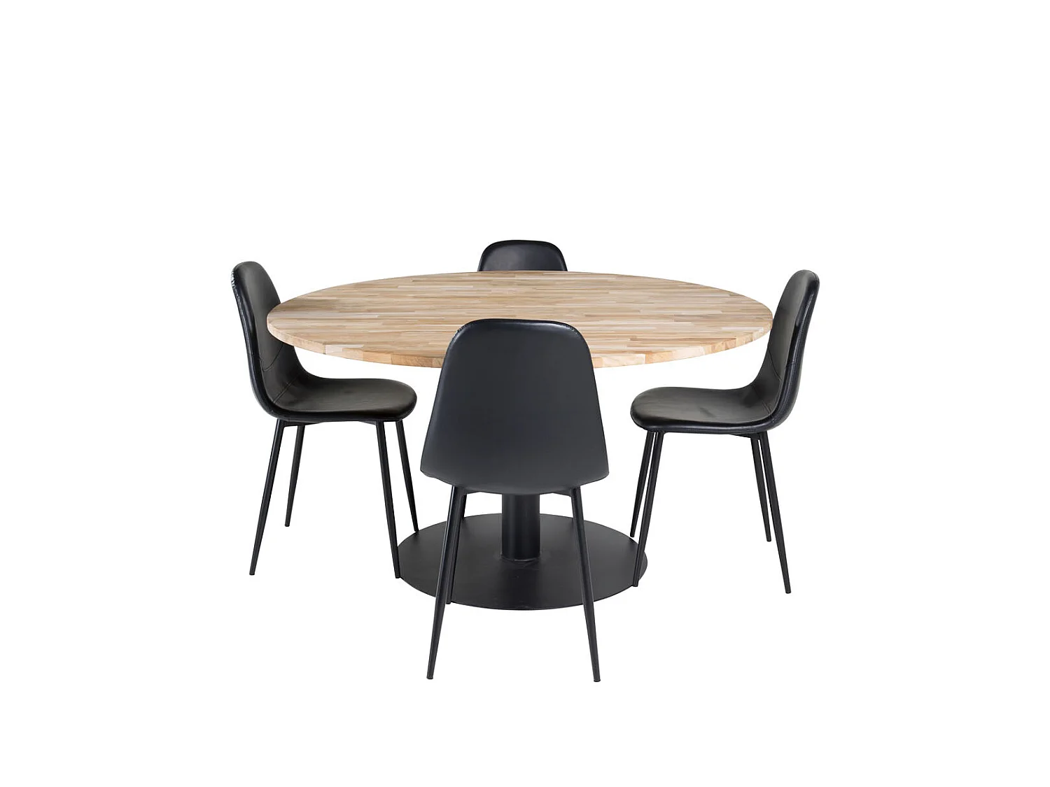 Cirebon140 ensemble table, table teck et 4 Polar chaises Similicuir PU noir.