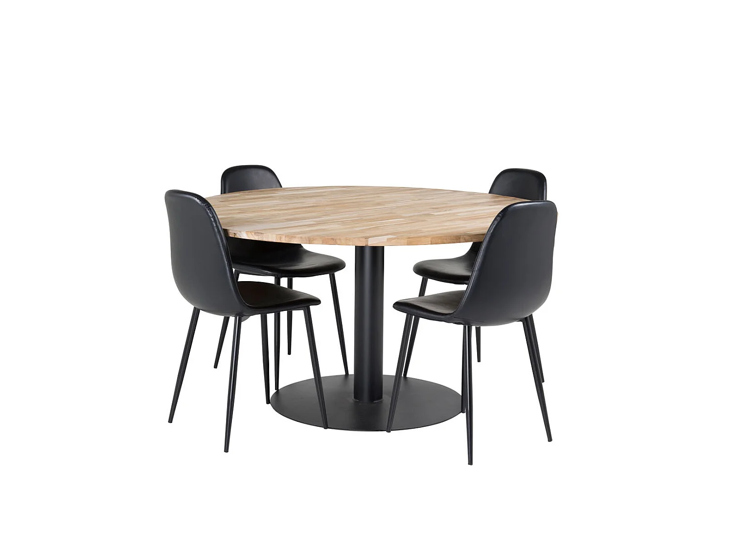 Cirebon140 ensemble table, table teck et 4 Polar chaises Similicuir PU noir.