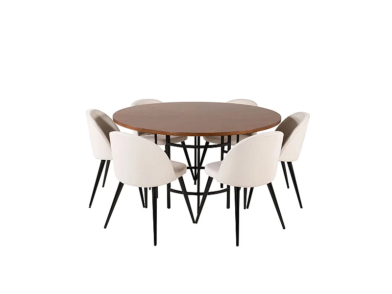 Copenhagen ensemble table, table marron et 6 Velvet chaises Velours côtelé beige, noir.