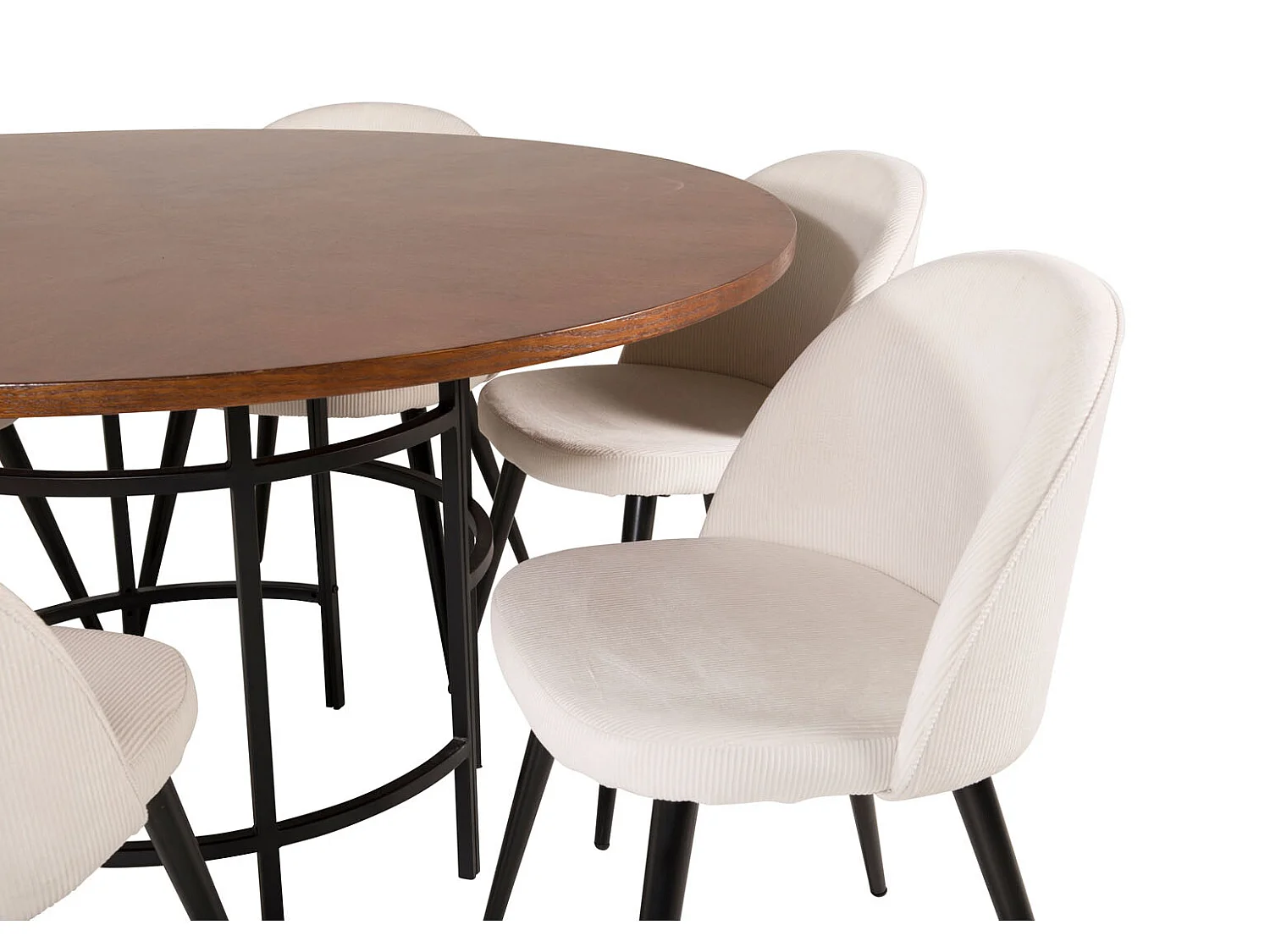 Copenhagen ensemble table, table marron et 6 Velvet chaises Velours côtelé beige, noir.