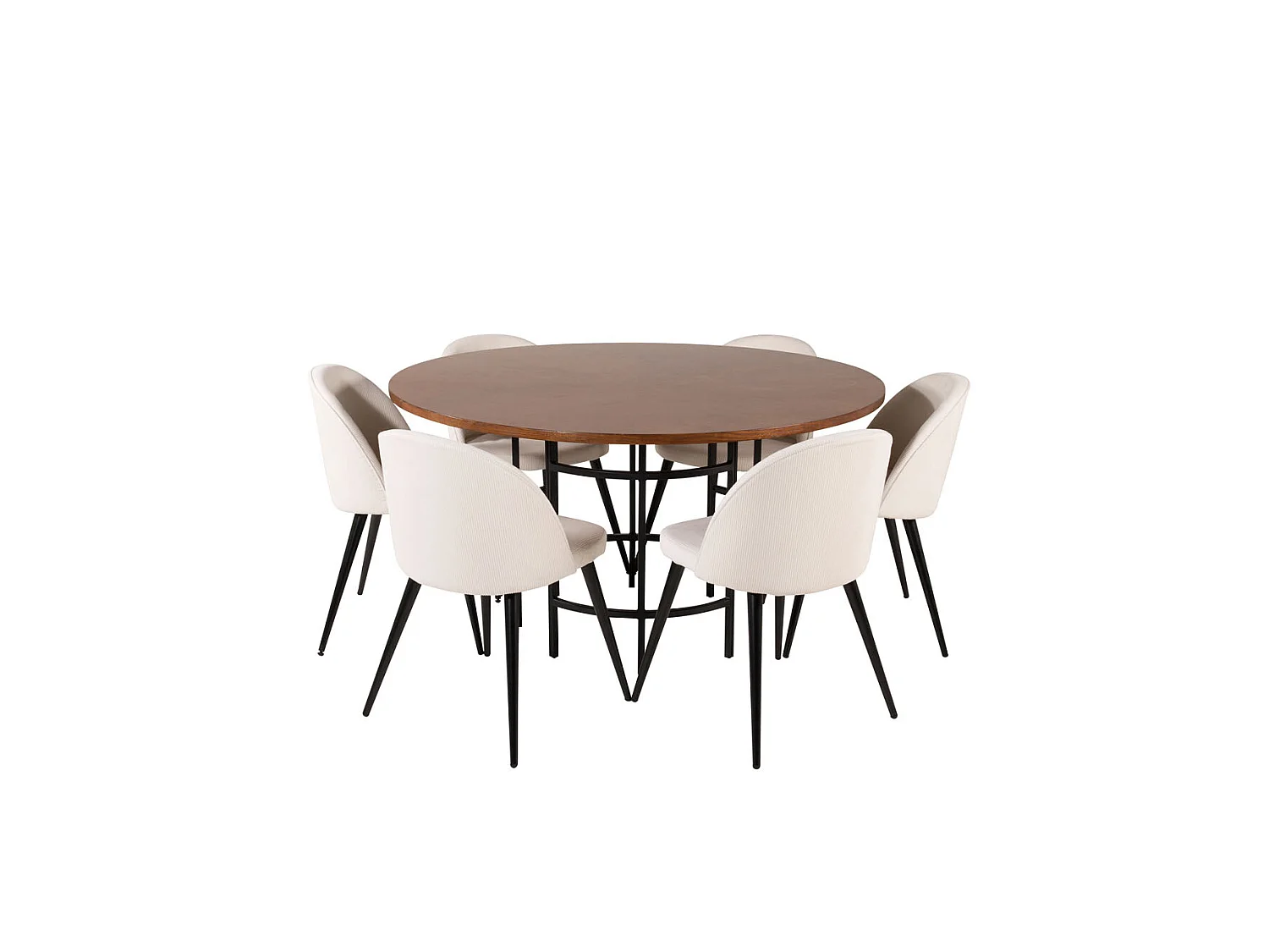 Copenhagen ensemble table, table marron et 6 Velvet chaises Velours côtelé beige, noir.
