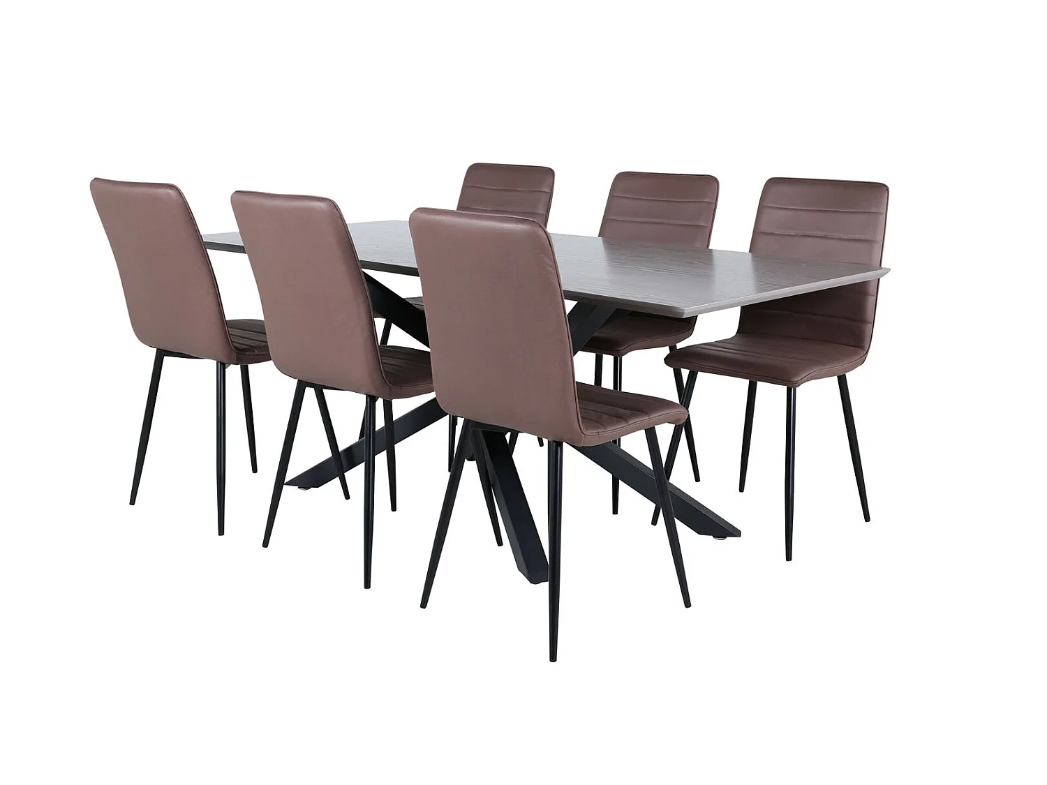 PiazzaGRBL eethoek eetkamertafel grijs en 6 Windu Lyx eetkamerstal bruin.