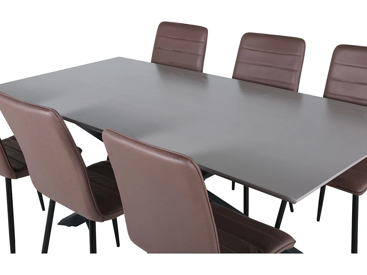 PiazzaGRBL eethoek eetkamertafel grijs en 6 Windu Lyx eetkamerstal bruin.