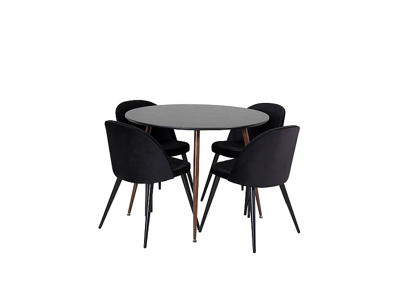 PlazaBLWA100 ensemble table, table noir et 4 Velvet chaises Velours noir.
