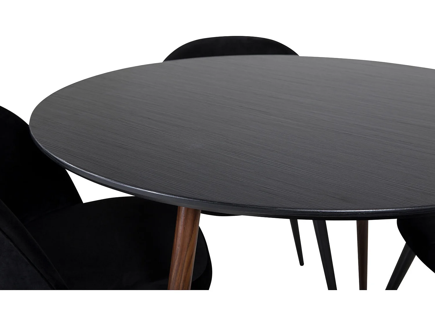 PlazaBLWA100 Essgruppe Esstisch schwarz und 4 Velvet Esszimmerstühle Velour schwarz.