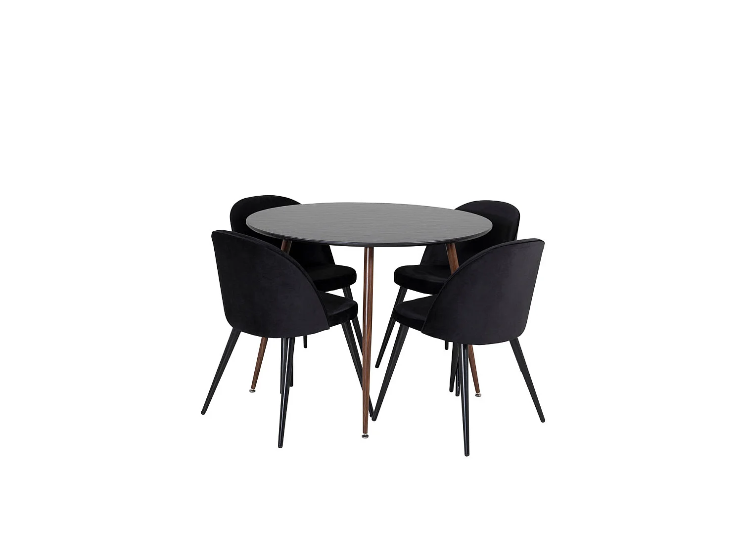 PlazaBLWA100 eethoek eetkamertafel zwart en 4 Velvet eetkamerstal velours zwart.