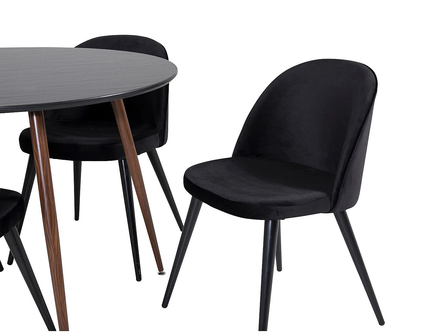 PlazaBLWA100 eethoek eetkamertafel zwart en 4 Velvet eetkamerstal velours zwart.