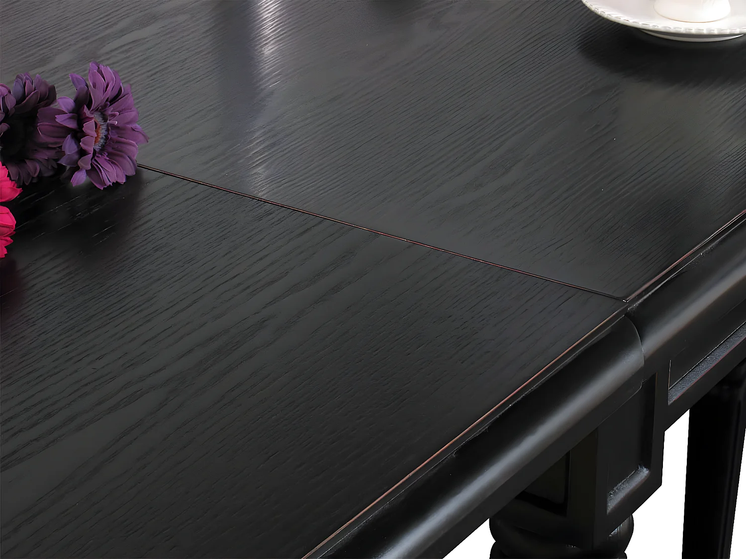 Amaretta Ensemble de salle à manger 100x180/280, 2 extensions inclues, noirs avec 6 chaises rococo vintages, noir.