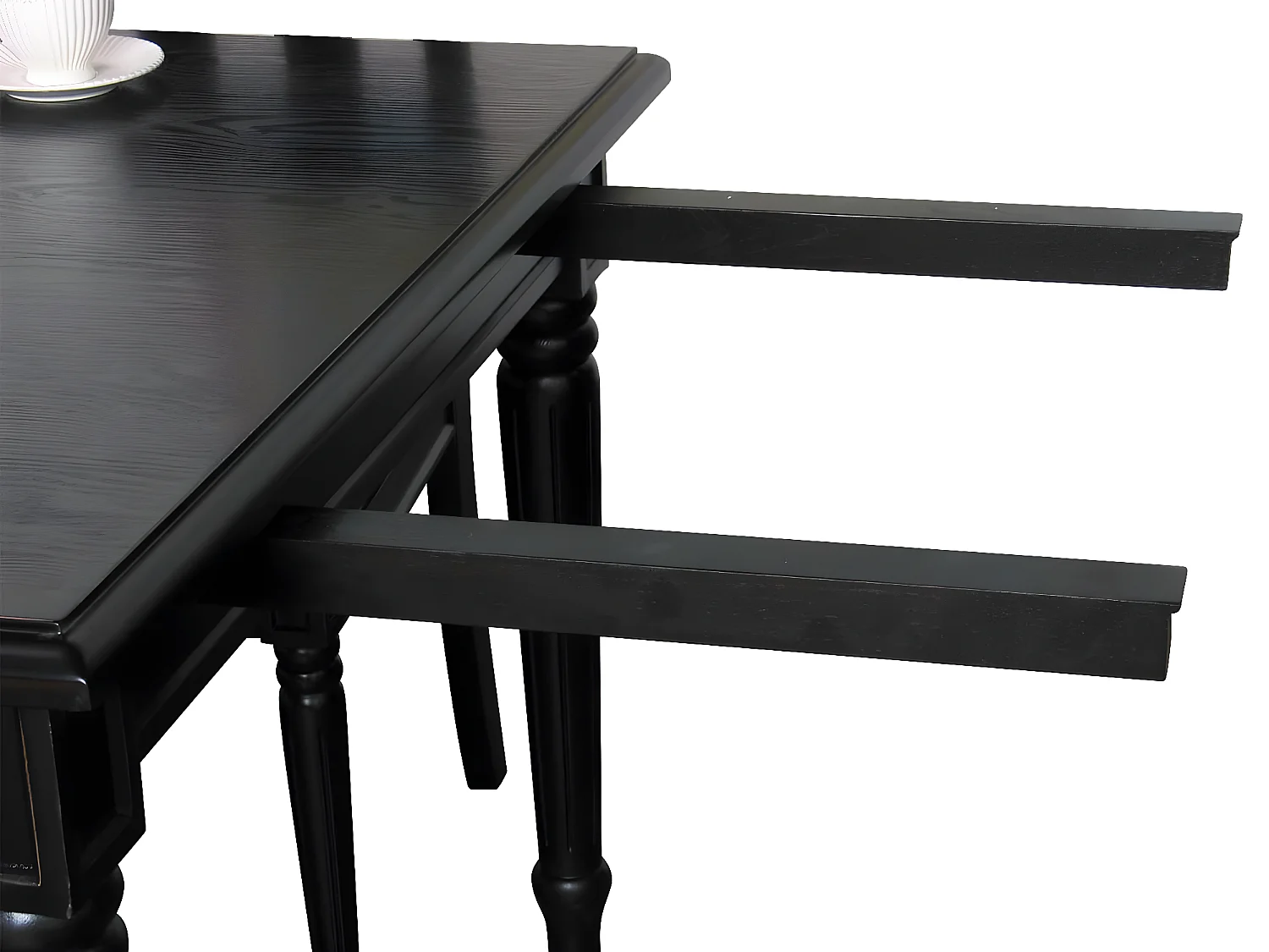 Amaretta Ensemble de salle à manger 100x180/280, 2 extensions inclues, noirs avec 6 chaises rococo vintages, noir.