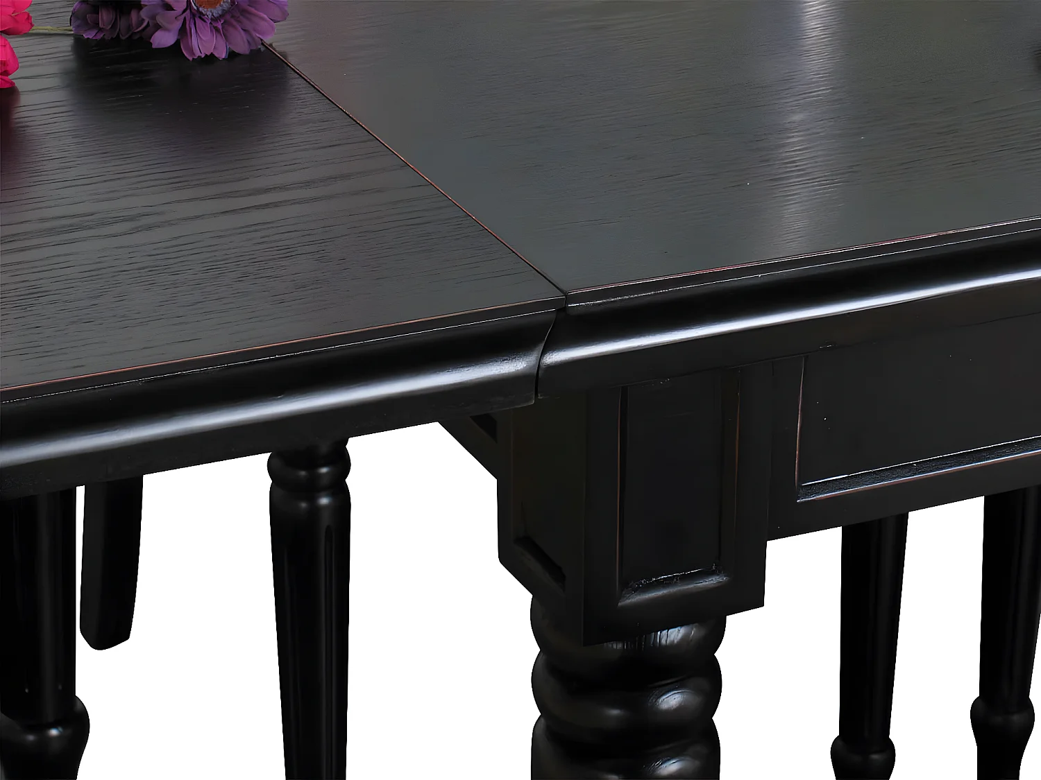 Amaretta Ensemble de salle à manger 100x180/280, 2 extensions inclues, noirs avec 6 chaises rococo vintages, noir.